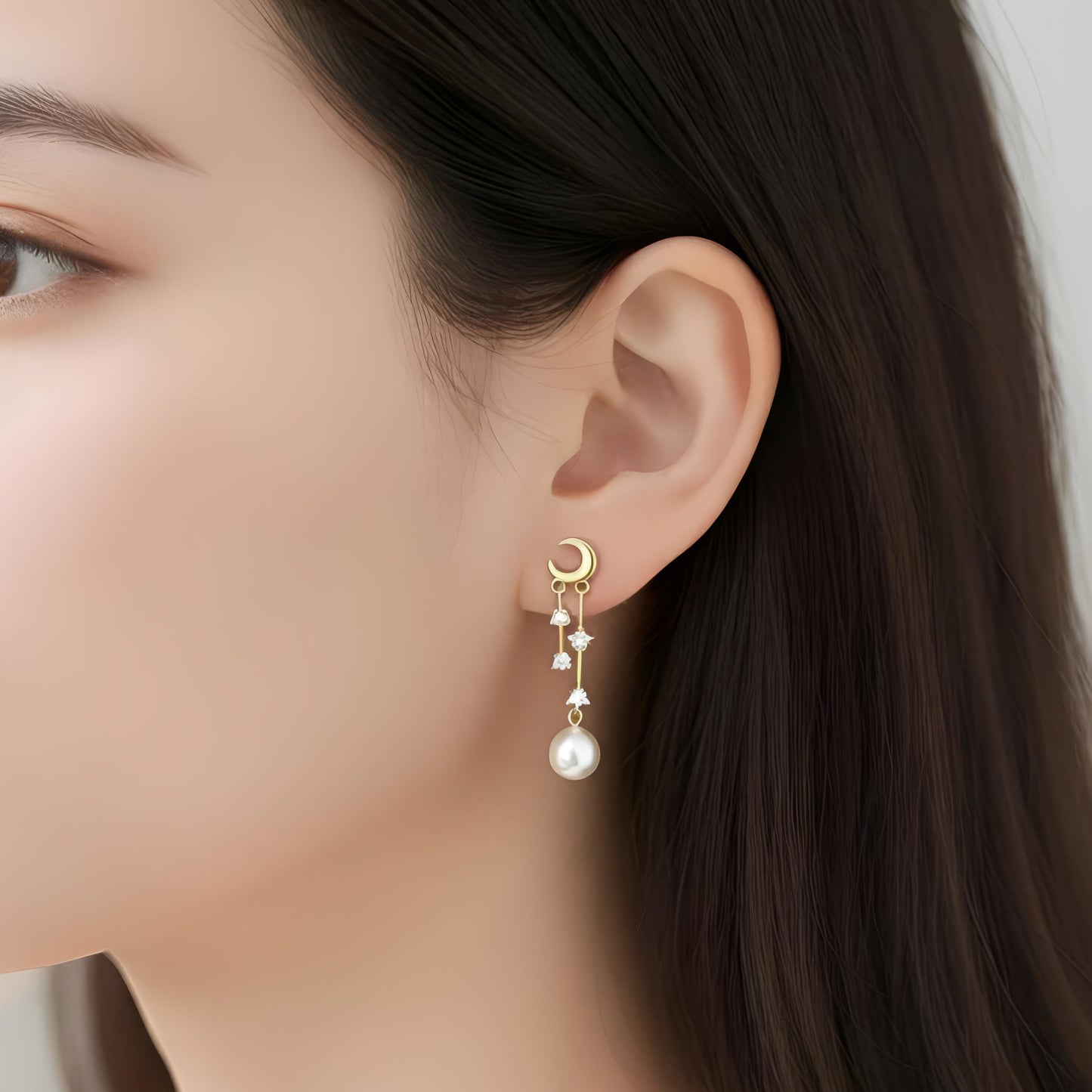 Pearl Moon Dangle Earrings