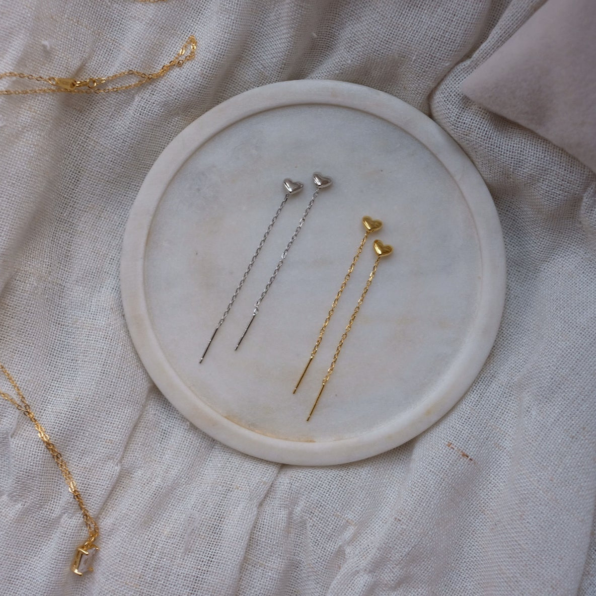 Dainty Heart Threader Earrings